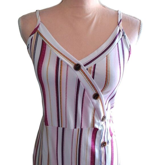 TMG Colorful Striped on White Sleeveless Midi Dress Large NWOT - Picture 2 of 13